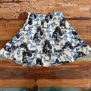 SENLIS Blue and White Rolling Hill Valerie Tiered Mini Skirt Size S